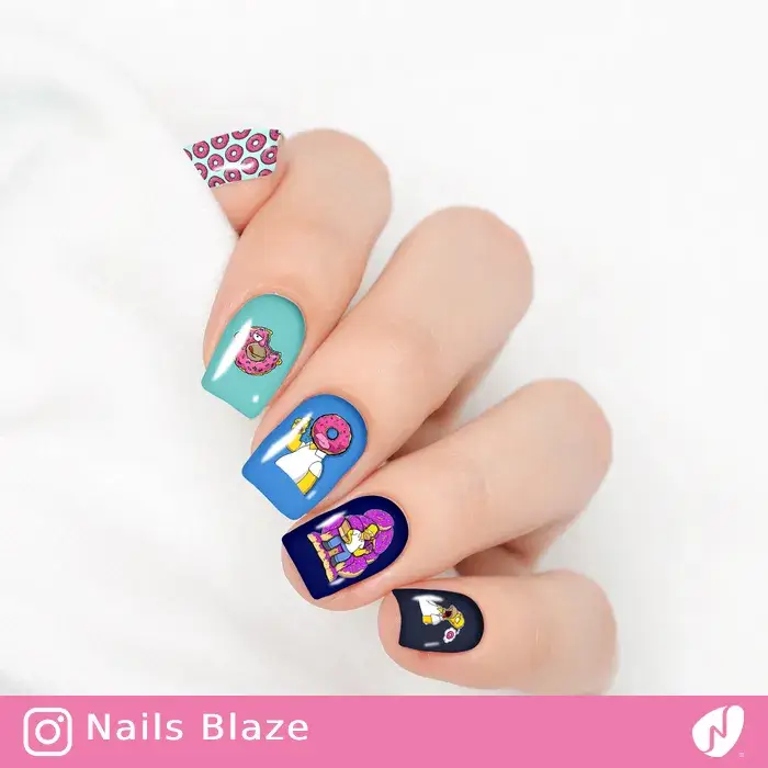 Homer Simpson and Donuts | Cartoon Nails - NB116